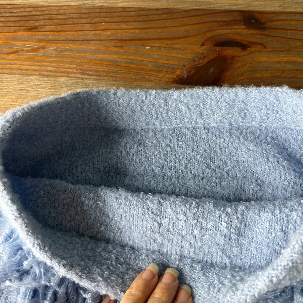 MUSERA Women Baby Blue Knit‎ Fringe Mini Skirt Shaggy Textured Size Small NWT